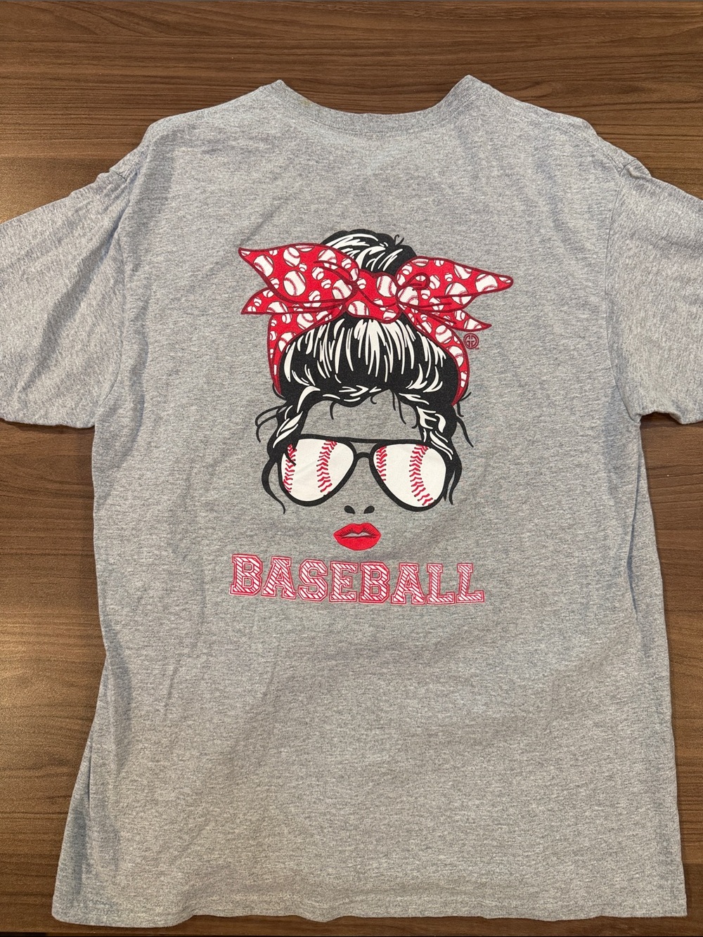 Women's Gray Baseball Graphic Tee with Pink Accents